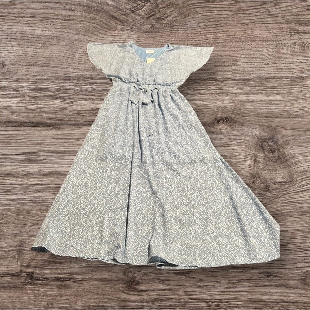 Sienna Sky Blue White Feminine V Neck Flutter Cap Sleeve Dress Size Small NEW